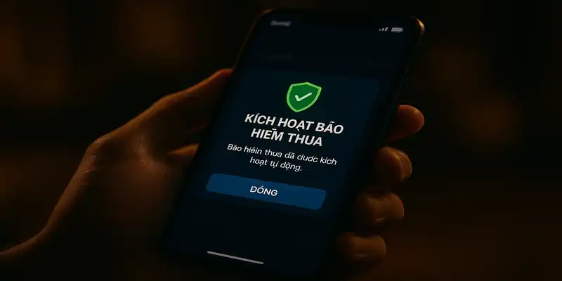 Thông báo kích hoạt bảo hiểm thua tự động hiển thị trong app game
