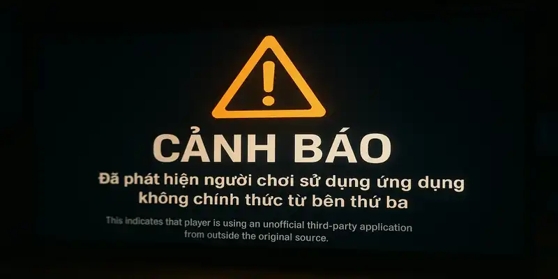 Màn hình cảnh báo khi người chơi sử dụng app không chính thức từ bên thứ ba