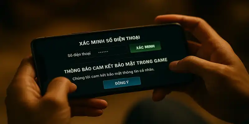 Xác minh số điện thoại và thông báo cam kết bảo mật trong game